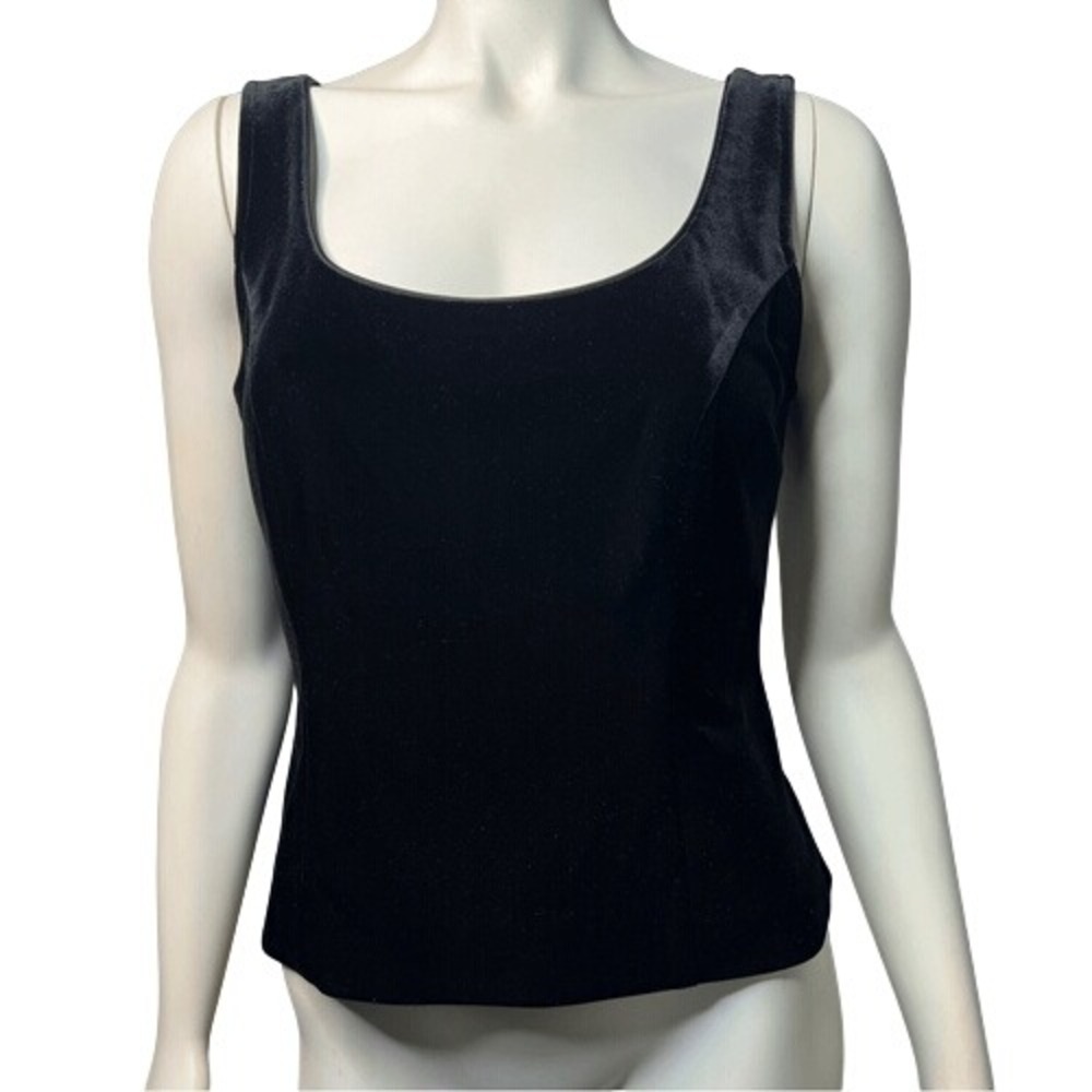ALEX EVENINGS Black Velvet Sleeveless Scoop Neck Tank Top Goth Grunge Size Small